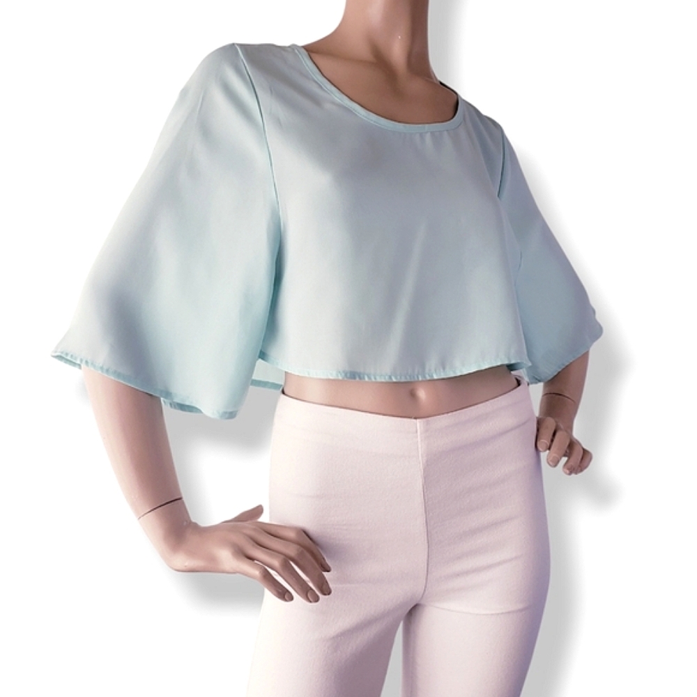 Hi-Beam Light Mint Green Wide Sleeve Crop Top